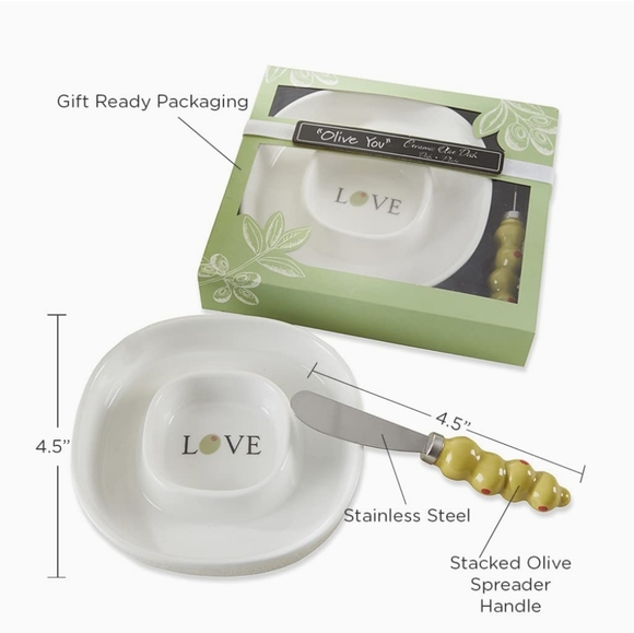 Kate Aspen Gift Set Olive Tray and Spreader - Green Brand New - Picture 4 of 5